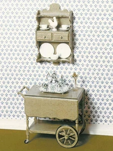 Chrysnbon Puppenhaus Teakart Trolley & Regal Möbelset Modellbausatz F-160