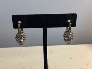 AUTHENTIC SIGNED HEIDI DAUS AMETHYST & HEMITITE CRYSTAL HUGGY PIRCED EARRINGS NR - Picture 1 of 8