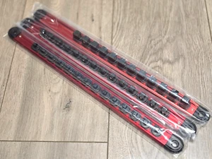 3pc 16" Long Aluminum Magnetic Socket Rails 1/4", 3/8" & 1/2", Red - Picture 1 of 3