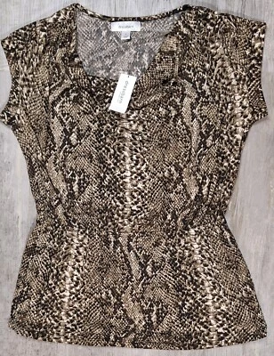 Dressbarn女式小号短袖上衣棕色蛇皮图案 — 第 1/4 张图片