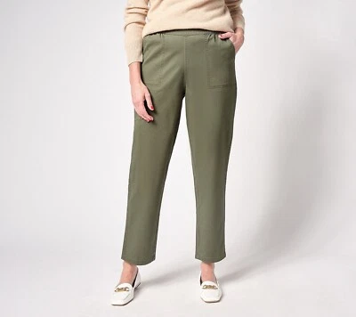 Denim & Co. Petite Twill Straight Leg Pant w/ Pockets- Olive (Sz XLP) A632370  - Image 1 of 4
