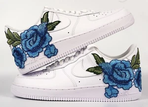 Nike Air Force 1  Custom Blue Rose Flower Floral White Mens Shoes Mens Womens - Picture 1 of 13