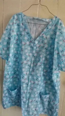 Light Blue DENTAL LAB ASSISTANT/Tech 100% COTTON SCRUB TOP US UNISEX LARGE NWOT - Image 1 of 2