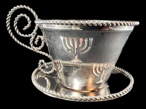 Studio Silversmith Silver-Plated Teacup Candle Holder Menorah Pattern Judaica - Picture 1 of 9