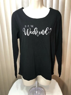 HUE Pajama Top S Long Sleeve Relax Sleep Shirt Loungewear Black PJs Womens - Image 1 of 4