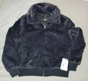 UGG WOMENS KIANNA JACKET COAT BLACK FAUX FUR MID LENGTH POCKETS FULL ZIP SIZE M  - Picture 1 of 10