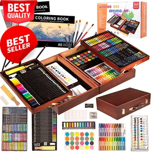168-Piece Deluxe Wooden Art Set, Drawing, Painting, Coloring Kit, Creative Gift - Picture 1 of 12