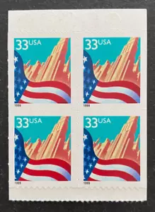 US Stamps Scott 3278 1999 Flag & City Booklet pane of 4 33c Mint - Picture 1 of 3