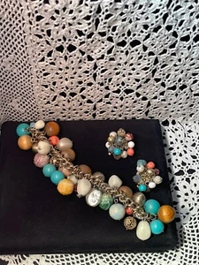 Vintage mehrfarbige Ohrringe und Armband schöne Frühlingsfarben - Bild 1 von 3