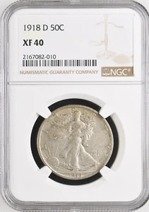 1918-D Walking Liberty Silver Half Dollar NGC XF40 - Picture 1 of 2