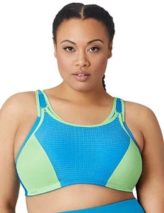 Glamorise Women's Double-Layer Custom-Control Sport Bra 36F Blue/Green - Picture 1 of 7
