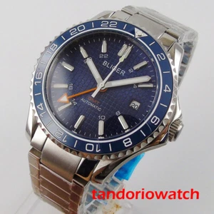 BLIGER blue dial date indicator GMT fit mingzhu 3804 movement men wristwatch - Picture 1 of 6