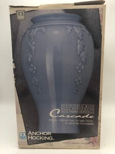 Anchor Hocking Vase 16" Periwinkle Blue Cascade Glass & Baked Enamel Vintage - Picture 1 of 10