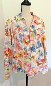 Vintage Pastel Butterfly Alfred Dunner Top - Y2K Sz 16 Petite 100% Cotton - Picture 1 of 6