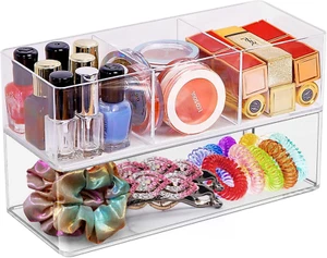 Porta Trucchi Set, 2Pcs Acrilico Make up Organizer Trucch Impilabile Organizzato - Foto 1 di 12