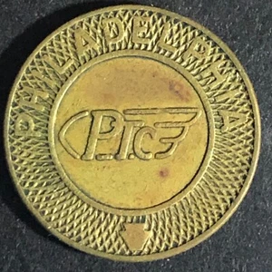 Philadelphia PTC Messing G/F One Cash Fare Transit Medaille mit Keystone 20 mm - Bild 1 von 3