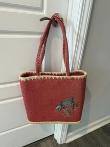 Woven Tote 2 Tone Palm Tree Beach Handbag Vintage - Picture 1 of 12