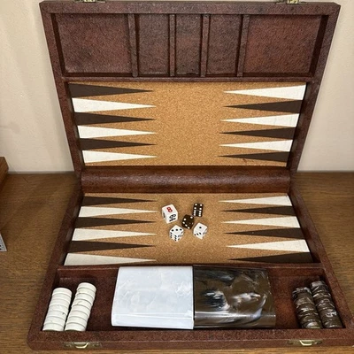 Vintage Crisloid Backgammon Black White Marble Magnetic Travel Set Game - Image 1 of 4