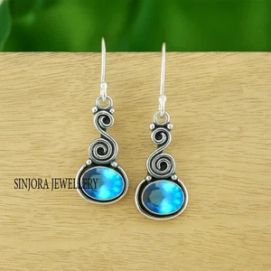 Blue Topaz Gemstone 925 sterling silver handmade Dangle Drop Earrings 1.50" - Picture 1 of 3