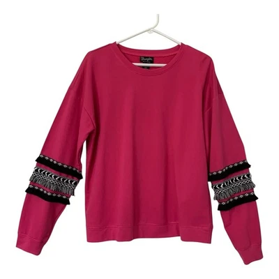 Moletom Wrangler Feminino Tamanho MÉDIO Retrô Rosa Preto Franja Bordada - Imagem 1 de 4