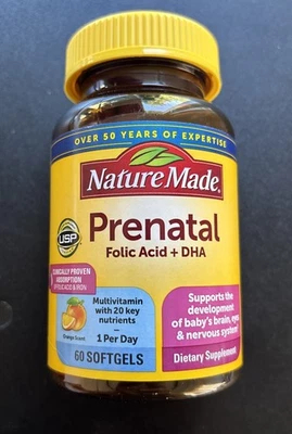 🔥 Nature Made Prenatal Folic Acid + DHA, 60 Softgels,Multivitamin,Exp 04/2027 - Изображение 1 из 4