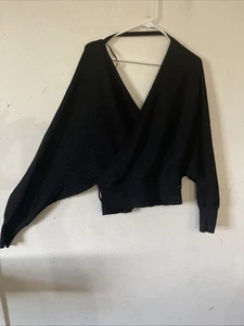 Fashion Nova Pullover Strickoberteil, schwarz, Langarm, V-Ausschnitt vorne und hinten - Bild 1 von 2