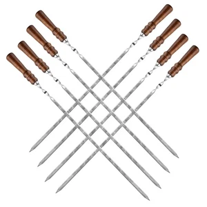 Set of 8 Stainless steel skewers with wooden handle 740x12x3mm - Picture 1 of 5