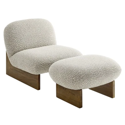 Loyal Boucle Fabric Accent Chair and Ottoman Set - Image 1 of 4
