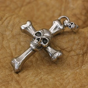 Bone Skull Cross Cupronickel Pendant Punk Jewellery CP124C Steel N 55cm GC - Picture 1 of 8