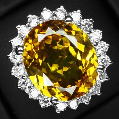 Anillos enchapados en oro blanco de plata de ley 925 de citrino amarillo dorado real de 17,90 quilates Foto 1 de 4