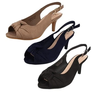 Ladies Spot On Wide Fit Sling Back Shoes With A Kitten Heel F12110 - Picture 1 of 28