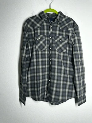 Camisa masculina WE xadrez manga longa algodão cinza verde ajuste relax tamanho M - Imagem 1 de 4