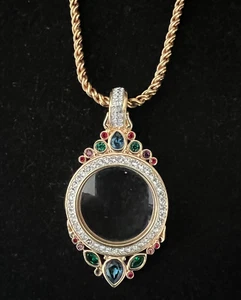 Retired Swarovski Swan Sign Colorful Crystals Magnifying Glass Pendant Necklace - Picture 1 of 10
