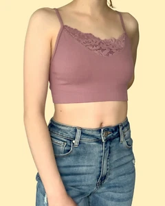 Love Tree Women's Crop Top Tank Top Size Small Lace Neck - Picture 1 of 6