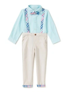 Wonder Nation Little Boy Blue Shirt Bowtie Suspenders & Pants Outfit 3pc Set - Picture 1 of 3