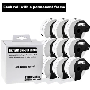 29mmx90mm 9 ROLLS Shipping Label 1-1/7"x3-1/2" Compatible Brother QL1100 DK-1201 - Picture 1 of 24