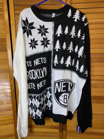 Mens XXL NBA Brooklyn Nets Ugly Christmas Sweater Forever Collectibles Patchwork Cover