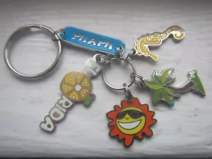 MIAMI FLORIDA SOUVENIR ORANGE SUN PALM TREE SEAHORSE CHARMS KEYRING KEYCHAIN - Picture 1 of 2
