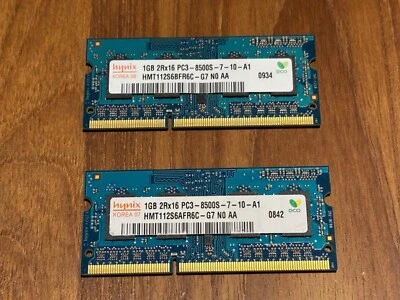Lotto 2 Bancate da 1GB DDR3 Hynix 2Rx16 PC3-8500S-7-10-A1 HMT112S6BFR6C-G7 N0 AA - Immagine 1 di 4