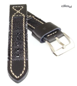 Diloy Jeans-Leder Uhrenarmband Modell Richmond-Pro schwarz 24 mm - Picture 1 of 3