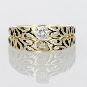 .21ctw Diamond Solitaire with Accent Wedding Set Rings 14k Yellow Gold Size 6.75 - Picture 1 of 7