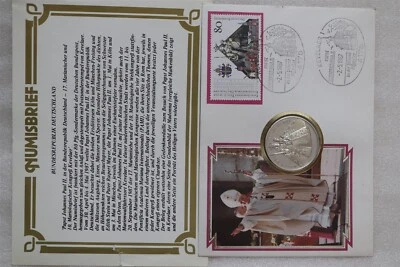GERMANY VATICAN 1987 POPE VISIT MUNSTER KEVALAER SILVER MEDAL B48 CG18 - Image 1 of 3