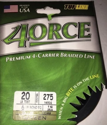 Línea trenzada de pesca Tuf Line 4ORCE Premium de 4 portadores 20 lb prueba 275 yardas VERDE Foto 1 de 4