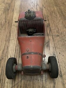 Vintage  1940s All American Hot Rod Tether Car Cast Aluminum. Missing Two Wheels