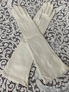 Vintage Ivory Leather Gloves Silk Lined Elbow Length Women's Small 6 - Picture 1 of 7