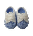 Cute Baby Boys Blue With White Button Up Detailing Knitted Booties - 0-6 Months