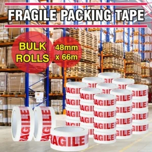 [36 Rolls] Fragile Printed Packing Tape 48mm x 66M Strong Adhesive Packaging - Picture 1 of 20
