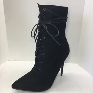 Public Desire Women’s Black Faux Suede Stiletto Mid Calf Boots Sz 5 Cosplay - Picture 1 of 10