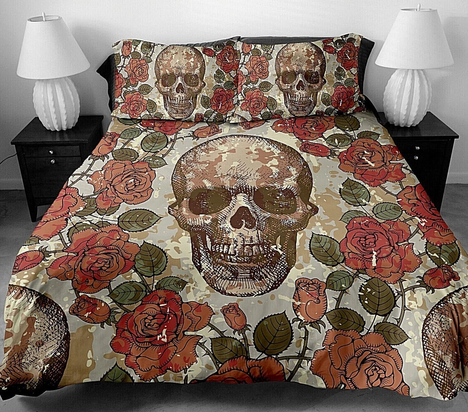 Juego de 3 piezas de funda nórdica con patrón de ala de calavera edredón juego completo de ropa de cama tamaño king queen Foto 1 de 1