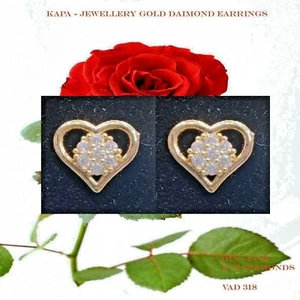 9ct Gold C Z Diamond Solitaire Stud Earrings HEART SHAPE GOLD PLATED UK SELLER - Picture 1 of 5